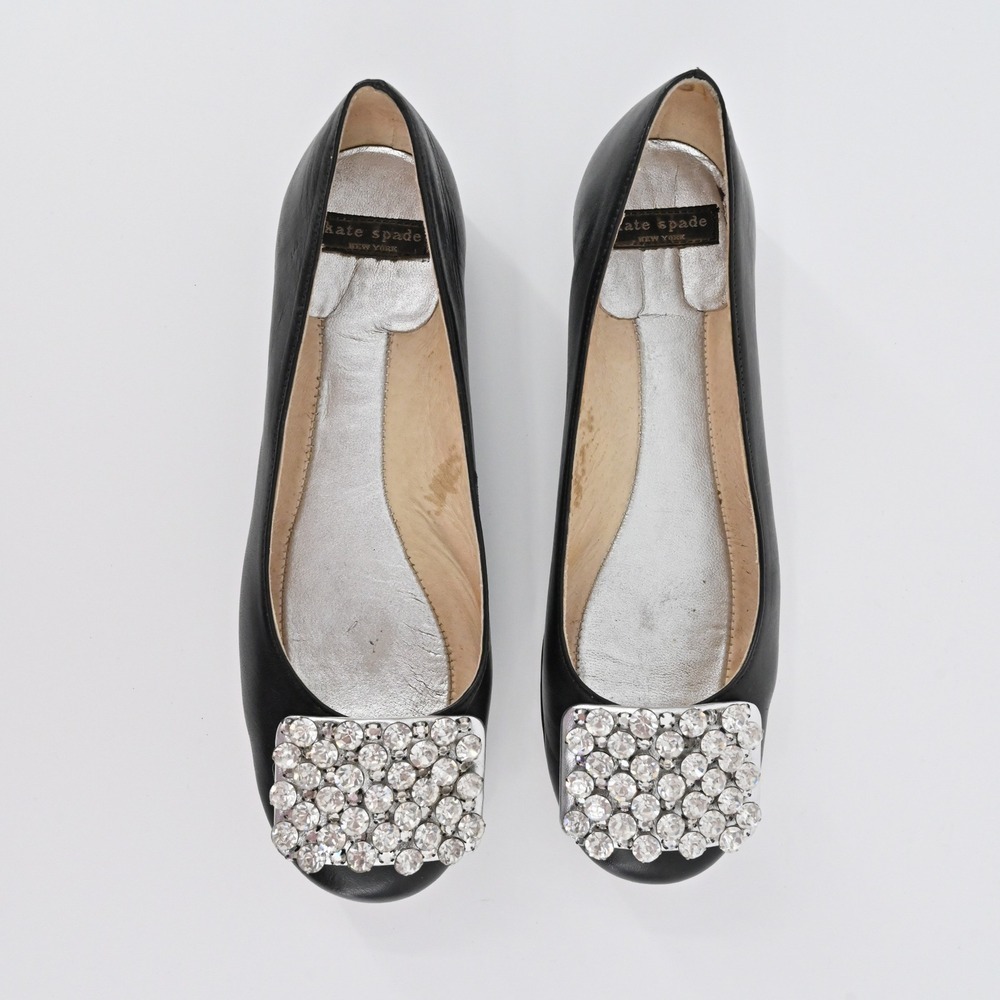 Kate Spade Rhinestone Flats Womens Sz 6.5B Black Leather Embellished Ballet Chic - Picture 6 of 10